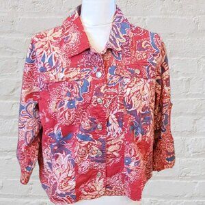 Red Paisley Denim Jacket with Long Sleeves Size M/L